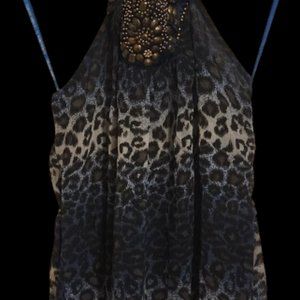 Marineblu Blue Leopard Printed Halter Top with Ruffle (Size L)